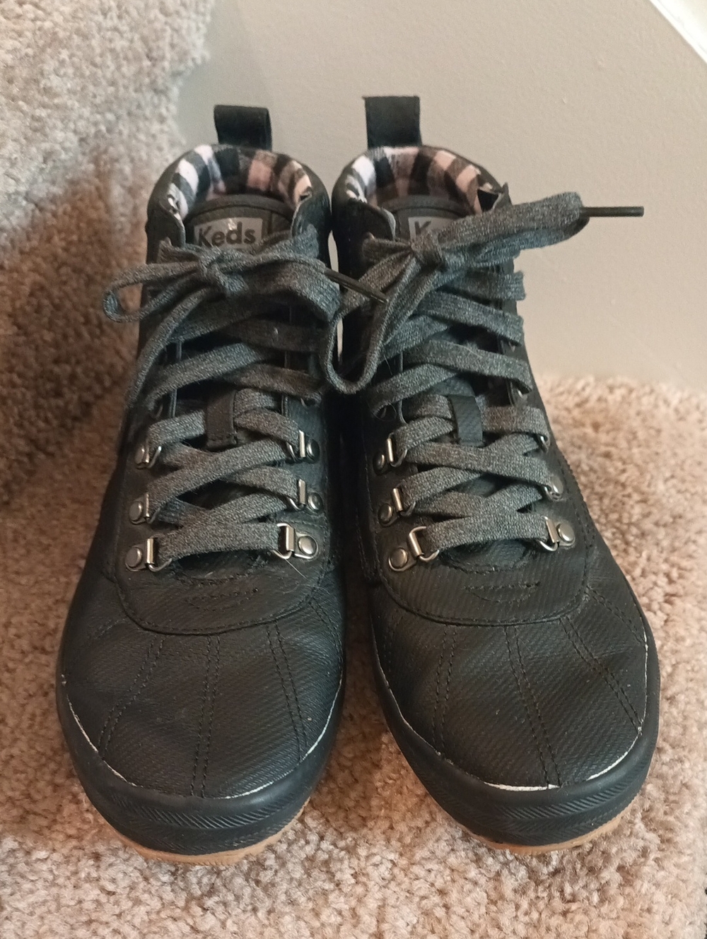Keds Black High-Top Sneakers with Plaid Lining